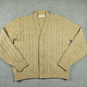 Vintage Jantzen Cardigan Mens XL Cable Knit Tan Grandpa Academia 90s USA Preppy